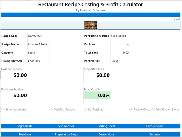 Restaurant Costing Tool
